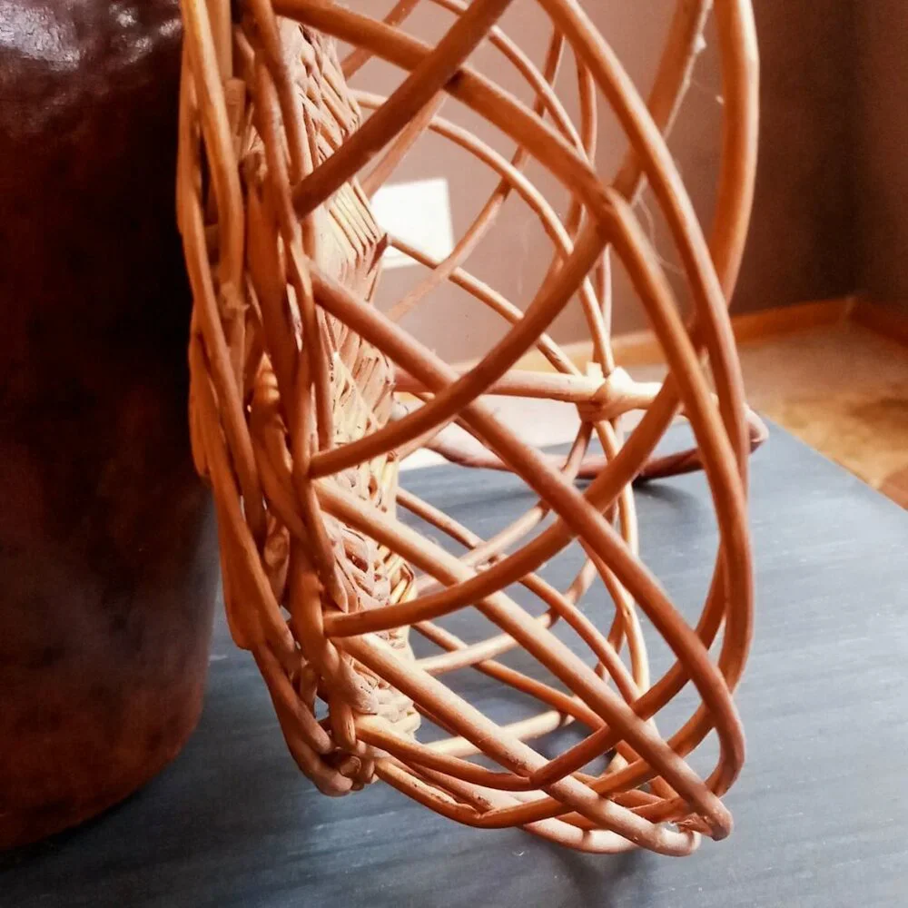 Unique Vintage Round Willow/Wicker/Rattan Basket Tray w/1 Handle Decor Boho Chic